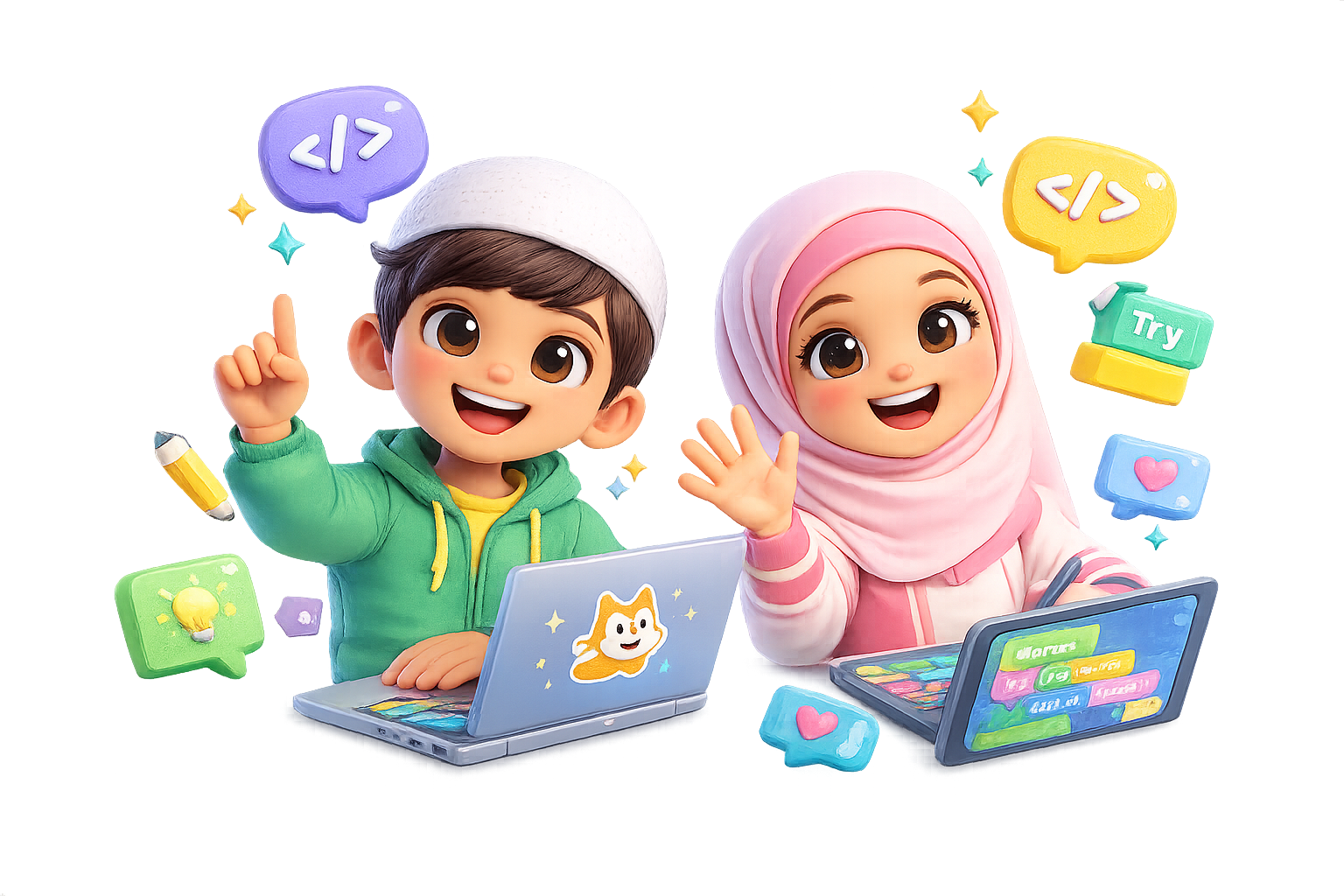 Anak belajar kelas coding Islami di IKOOS